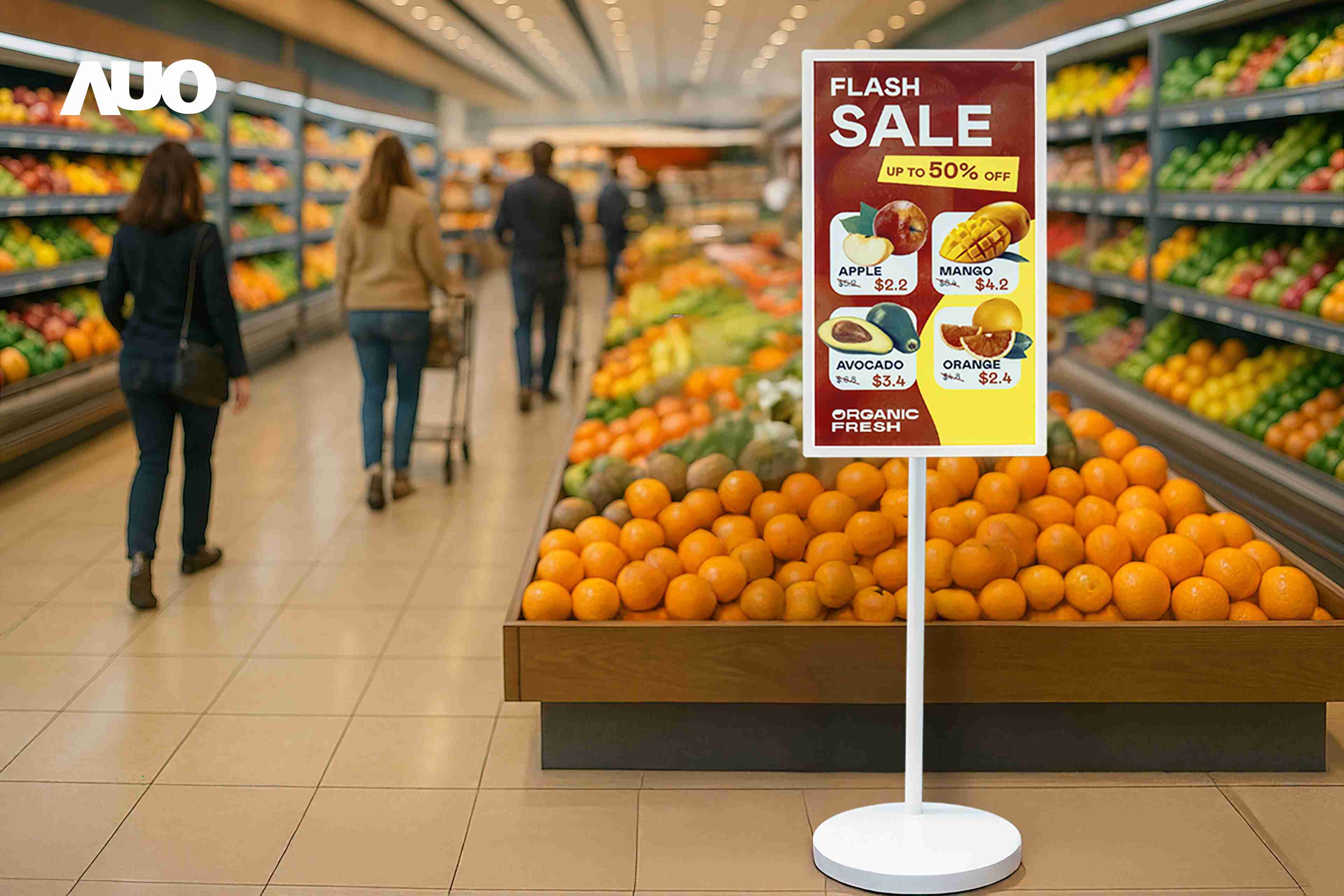 达擎首亮相低功耗、、、全彩的〝aecoPost电子纸解决方案〞，，仅在更新画面时需要微量的电力驱动，，，无需布建电线的便捷设计，，，使其可灵活应用、、随意置放，，，并可透过云端或行动装置app，，轻松管理及排程广告内容，，，，晋升店头营销利器。。。。